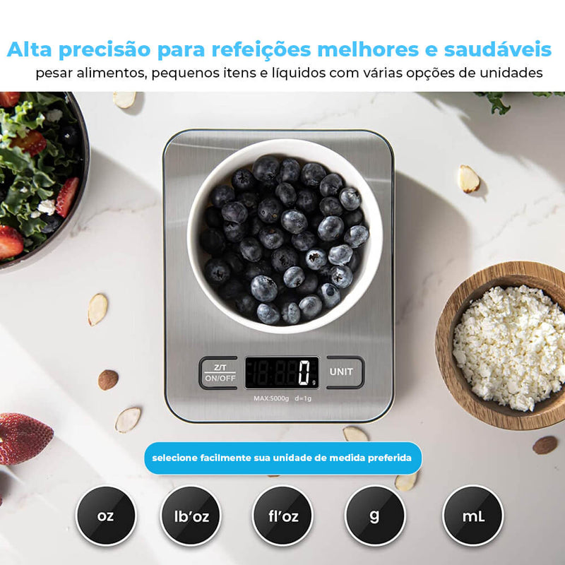 Balança de Cozinha Com Display LCD - Aço Inoxidável