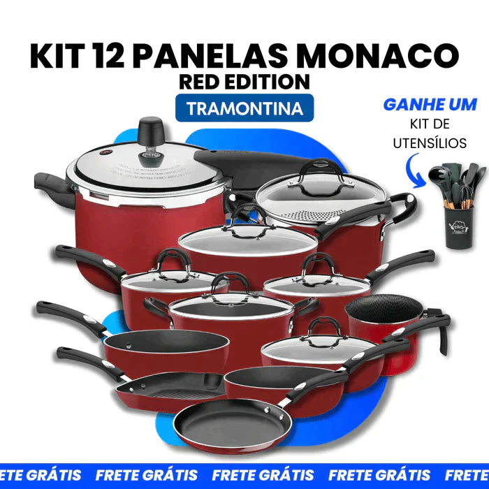 Kit 12 Panelas Monaco Red Tramontina + Brinde